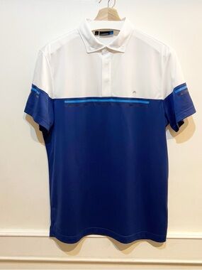 J.Lindeberg White and Navy Short Sleeve Performance Polo